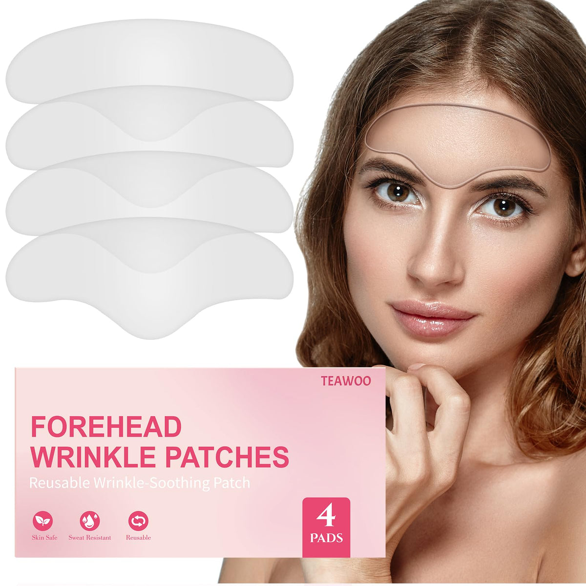 TEAWOO Reusable Forehead Wrinkle Patches | Forehead Wrinkles Treatment | Reusable Silicone Smoothing Pads for Brow Lift | Patches For Wrinkles | Non Invasive Reusable Wrinkle Smoothers | 4 Patches